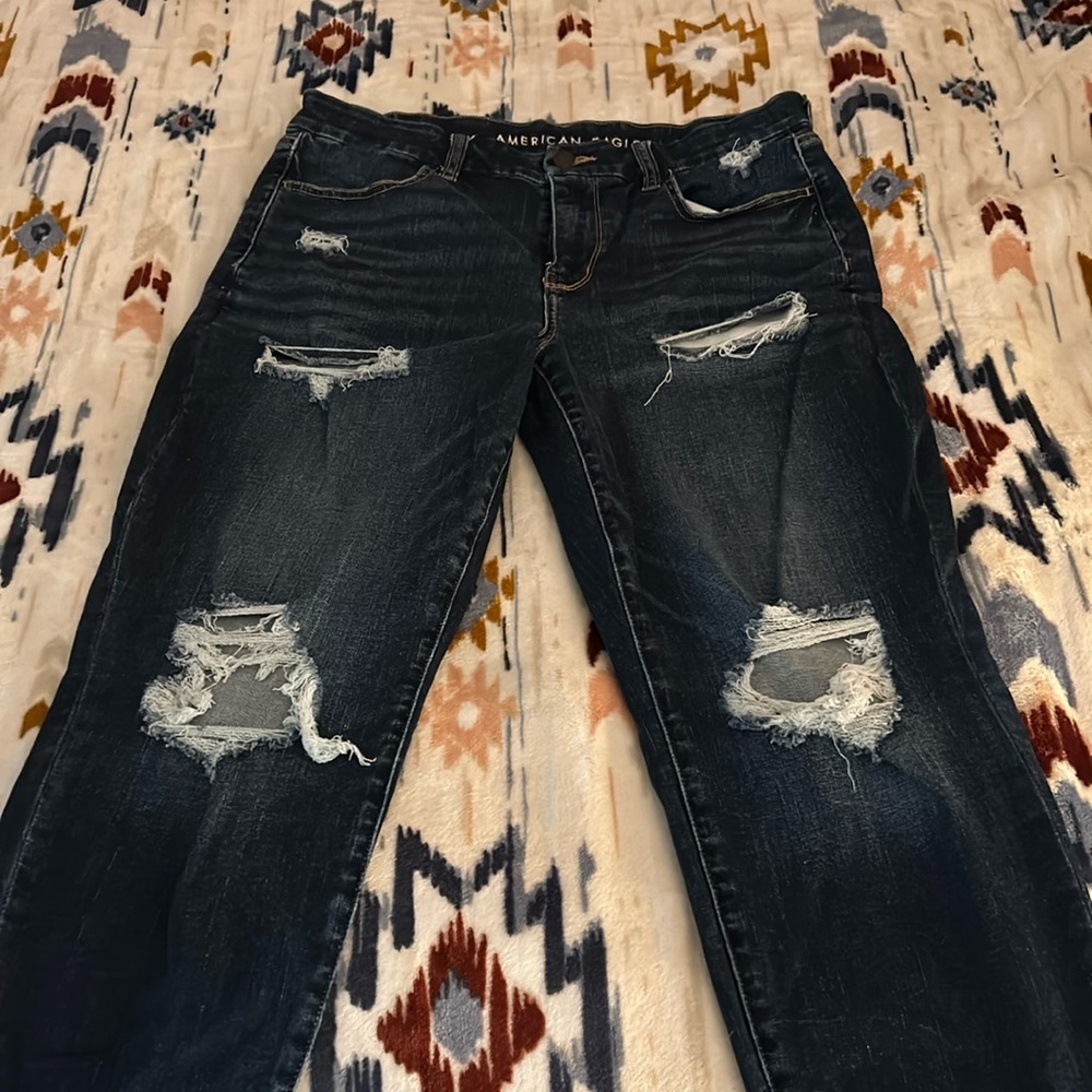American Eagle Outfitters Dark Blue Distressed Ankle Jeans